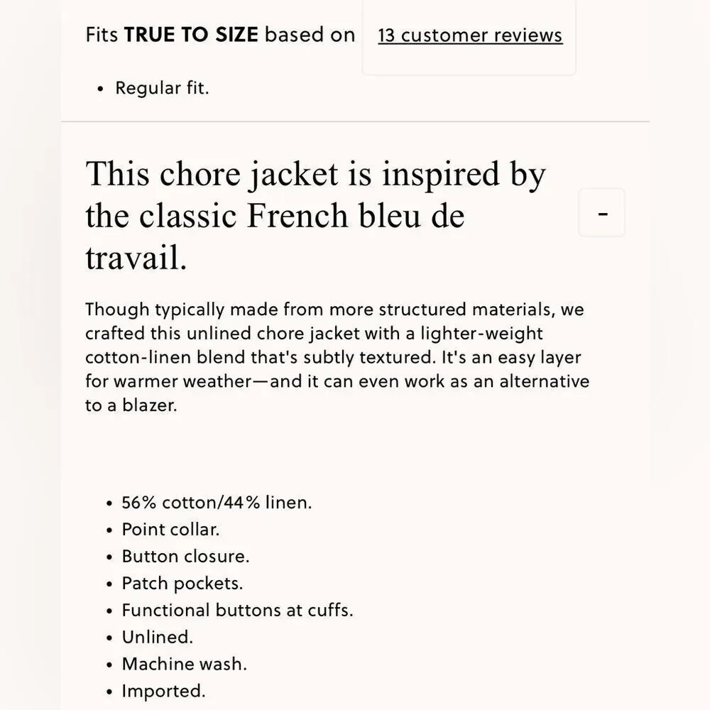 NWT J CREW Cotton-linen blend chore jacket in Pale Canvas
